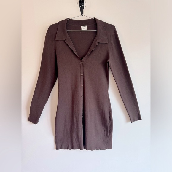 Aritzia Sunday Best Chocolate Brown Ralph Sweater Collared Knit Mini Dress - Picture 2 of 6